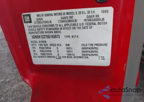 2005 Chevrolet Avalanche K1500 из США, поврежденный, VIN 3GNEK12Z75G160873